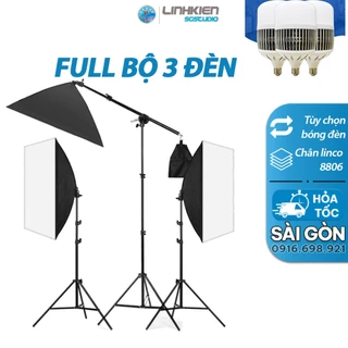 FULL BỘ 3 SOFTBOX CHÂN LINCO 8806 CÓ TAY TREO BÓNG BULB 80W Đèn Studio Chụp Sản Phẩm,Quay Phim,Livestream