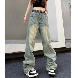 Quần jean dài cạp cao phong cách Hip Hop, quần jean unisex ống rộng_K57