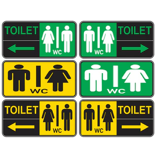 Toilet, WC chỉ dẫn nhà vệ sinh bằng poster decal dán, bảng alu dán decal.