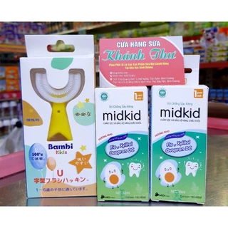 [CHÍNH HÃNG] COMBO 2 CHAI XỊT CHỐNG SÂU RĂNG MIDKID+ BÀN CHẢI CHỮ U BAMBI