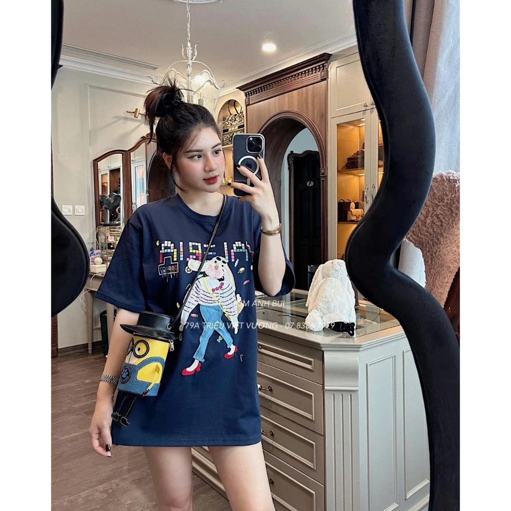 Áo Phông Áo Thun Nữ Tay Lỡ Dáng Thụng Cotton Freesize in 8D  Bầu Bì 70kg Bon Chen Được mẫu YAI. D82