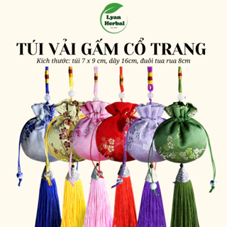 Túi vải gấm cổ trang hầu bao, túi ngọc bội, túi trao duyên bưng quả, làm túi thơm cổ trang, đựng trang sức dài 30cm