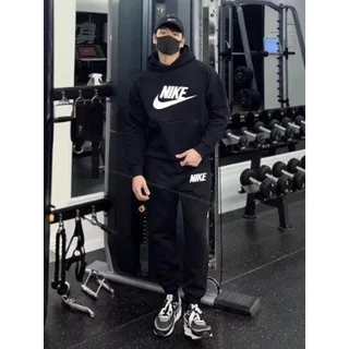 Bộ hoodie nỉ form rộng nam nữ in chữ  Nice đen trắng, mũ 2 lớp Unisex dáng Oversize.