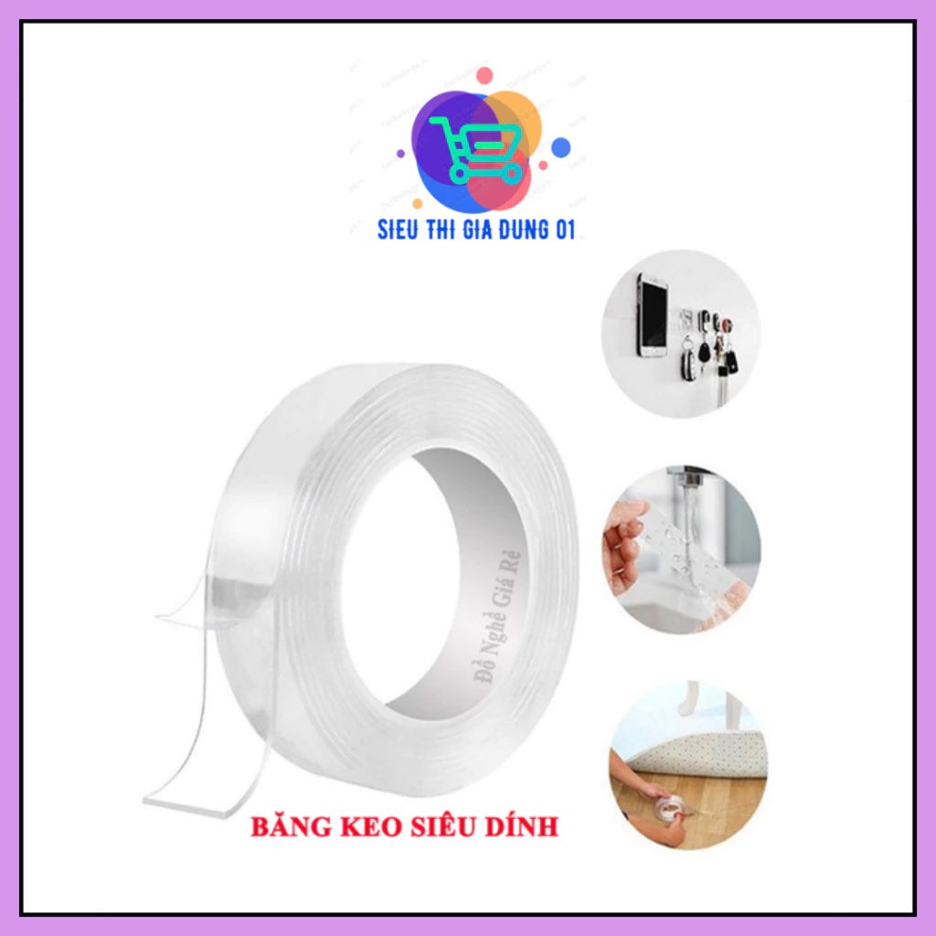 Băng dính 2 mặt siêu dính băng keo Silicon Nano trong suốt ngang 3cm dán tường dính mọi bề mặt tiện lợi