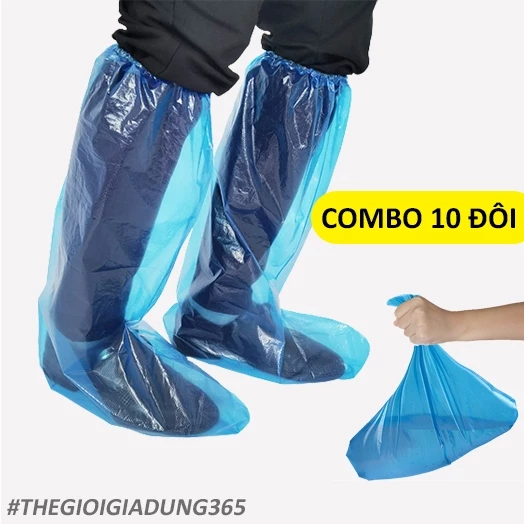 Combo 10 Đôi Ủng Đi Mưa Bọc Giày Nilon Tái Sử Dụng Được Tiện Dụng (10 ỦNG NILON XANH)