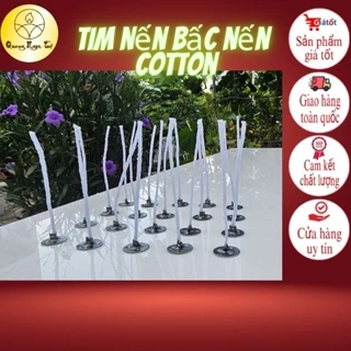 Tim nến, Bấc nến, chất liệu cotton, đã nhúng sáp và kẹp đế. set 25 50 100, nguyên liệu làm nến bơ, nến thơm handmade