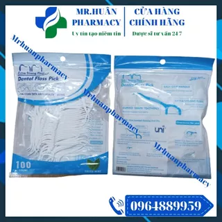 Tăm chỉ nha khoa Unipharma (Gói 100 chiếc) - Hương bạc hà giúp chăm sóc sức khoẻ răng miệng