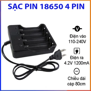 Bộ sạc pin 18650 4 pin 3.7-4.2V phích cắm tiện lợi có đèn báo đầy tự ngắt, Sạc viên pin 4 ngăn đa năng có dây FERADO