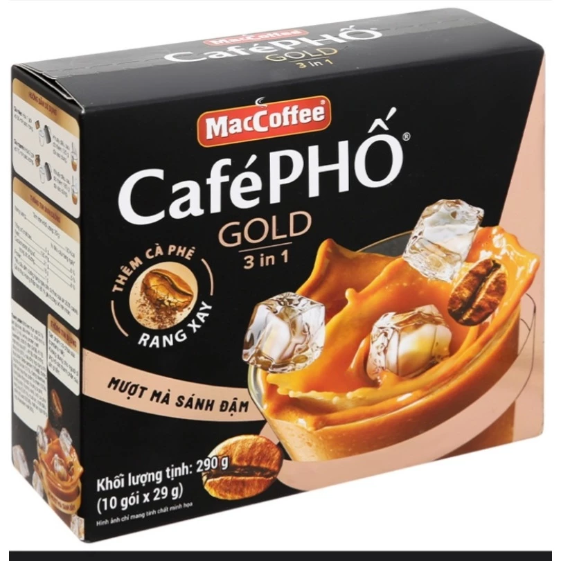 cà phê phố gold 3in1 290g(10 gói), maccoffee sd:8/8/2025