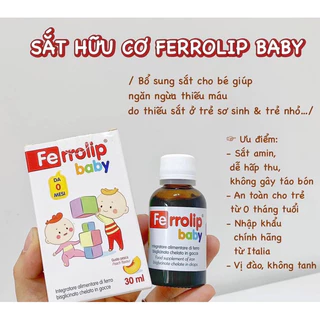 [chính hãng] sắt hữu cơ Ferrolip Baby 30ml vị đào thơm ngon, bổ sung sắt cho bé