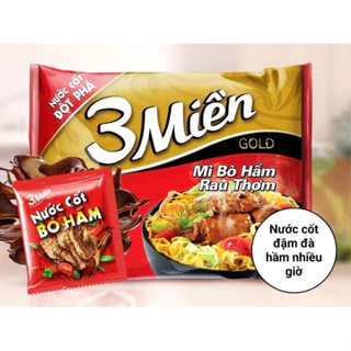 Thùng 30 gói mì 3 Miền Gold bò hầm rau thơm 75g