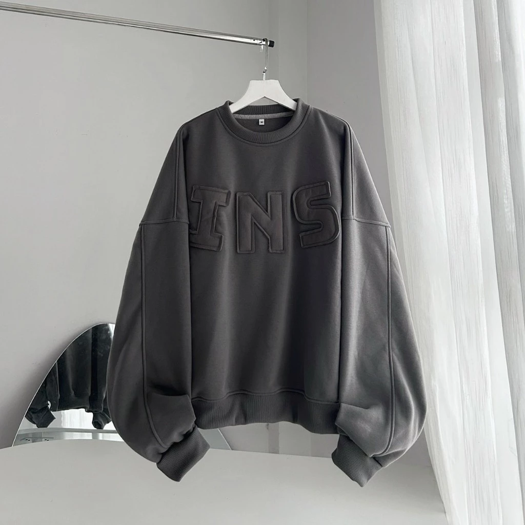 ÁO SWEATER INS chữ nổi form dáng boxy khoác ngoài vải nỉ lót bông dày dặn nhiều màu sắc form rộng unisex