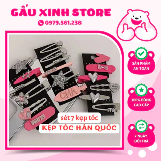 Sét kẹp tóc hàn quốc, cặp tóc cute, 7 kẹp tóc miu miu đính đá cao cấp