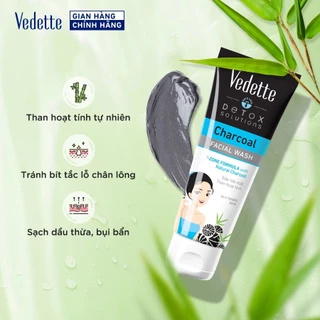 Sữa rửa mặt Vedette Than Hoạt Tính 100ml - Than hoạt tính tự nhiên, Tránh bít tắc lỗ chân lông, Sạch dầu thừa & Bụi bẩn