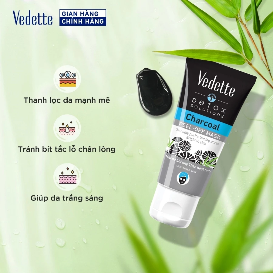 Mặt nạ lột nhẹ Vedette Than Hoạt Tính 50ml - Thanh lọc da mạnh mẽ, Tránh bít tắc lỗ chân long, Giúp da trắng sáng