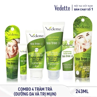 Bộ 4 sản phẩm ngừa mụn Vedette chiết xuất từ Tràm Trà - Tea Tree Oil - Da sáng min & Hỗ trợ ngừa mụn [4 tuýp]