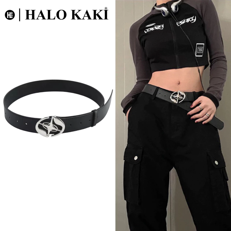 THẮT LƯNG NGÔI SAO PHONG CÁCH Y2K UNISEX SAO BẢN TO 3.7cm HALO KAKI