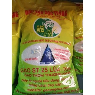 Gạo ST25 Lúa Tôm Túi 5Kg - Gạo Ông Cua - Đặc Sản Sóc Trăng, Cơm mềm dẻo, vị ngọt, thơm