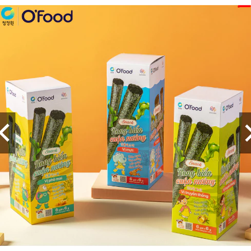 Hộp 6 gói snack rong cuộn nướng giòn 6g O'food