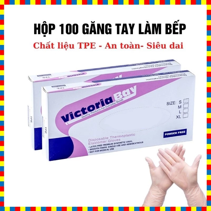 [ Giá sỉ] Găng tay nấu ăn - găng tay làm bếp siêu dai Victoria Bay, chất liệu TPE không mùi chống nhăn hộp 100 cái
