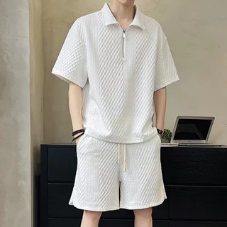 ( Mua 2 bộ tặng 1 áo  sơ mi cộc tay) Bộ quần áo mùa hè nam nữ unisex vải xốp vân kéo khóa cổ