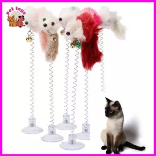 Đồ chơi chó mèo - Chuột lò xo đế hít, đồ chơi cần câu tự tương tác cho mèo - Pet Toys