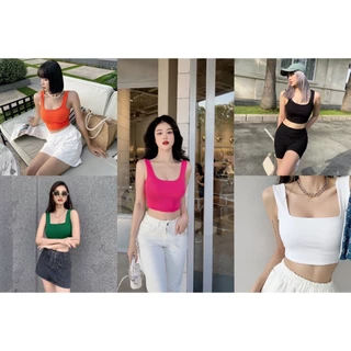 Áo croptop 2 dây bản to Cotton Cao Cấp, áo hai dây cổ vuông ôm body AT08 Xavia