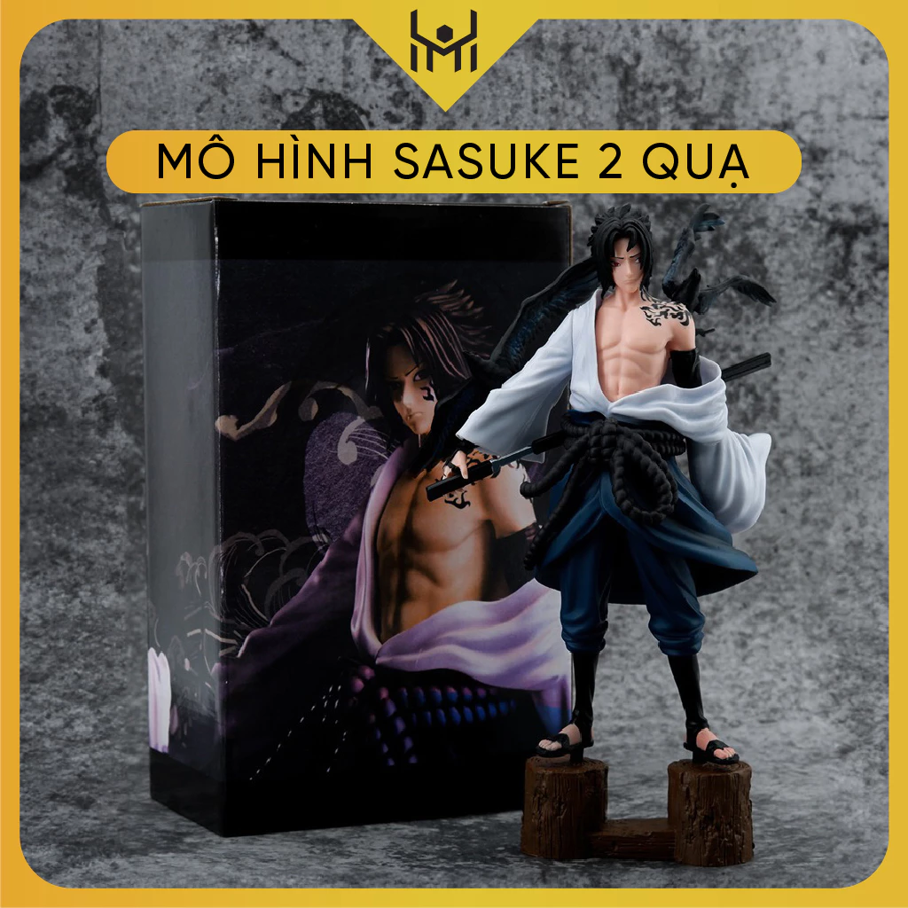 [CÓ HỘP MÀU] - Mô hình SASUKE 2 quạ - đế gỗ. Mô hình Naruto