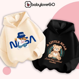 Áo nỉ cho bé BabyloveGO mẫu mới 2024 áo hoodie có mũ cho bé trai bé gái in hình độc đáo