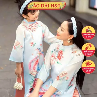 [Giao 2h HCM]Áo Dài Mẹ Và Bé Gái, Thiết Kế Xinh Xắn, Chất Tơ Kim Sa Mềm Mại, Họa Tiết In Hoa Sắc Nét Y Hình - Áo Dài Tết