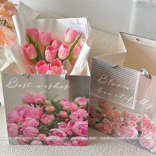 Túi giấy hình vuông hoa văn cao cấp sz 28cm đựng bó hoa, hộp quà (1 chiếc) - THH0121