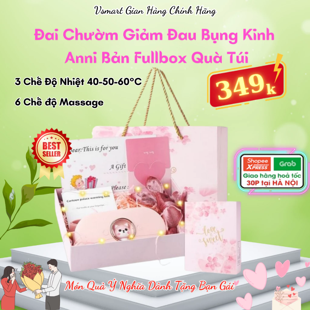 Máy Massage Bụng Kinh, Đai Chườm Ấm Bụng Kinh, Máy Giảm Đau Bụng Kinh Nguyệt Làm Nóng Nhanh và 5 Chế Độ Rung Massage