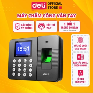 Máy Chấm Công Quét Vân Tay Deli Nhận Diện Gương Mặt - Tiếng Việt Màn Hình 2.4 Inch Báo Cáo Excel