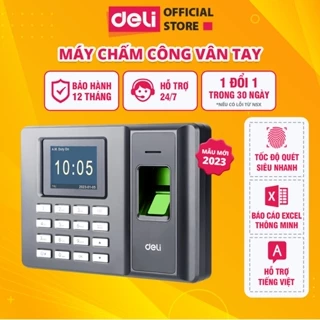 Máy Chấm Công Quét Vân Tay DELI Có Tiếng Việt Màn Hình 2.4 Inch Kết Nối USB Báo Cáo Excel Thông Minh