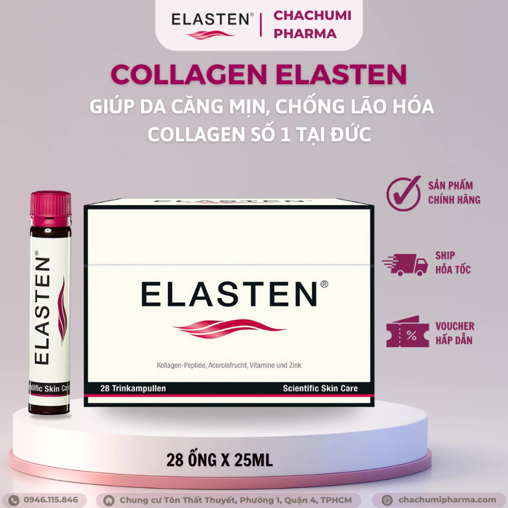 Collagen Elasten Giúp Da Căng Mịn, Chống Lão Hóa, Tóc Chắc Khỏe - Collagen Số 1 Tại Đức 28 ống x 25ml