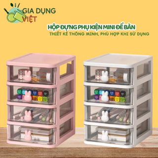 Hộp đựng phụ kiện mini để bàn có ngăn kéo tai thỏ 4 tầng chắc chắn, nhựa an toàn, đa năng khi sử dụng