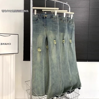 Quần Bò Nữ Ống Loe , Quần Jeans Nữ Ống Loe Rách Đùi May Gấu TL24