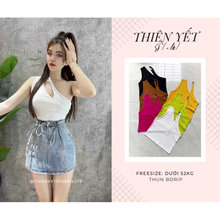 Áo 2 hai dây LỆCH VAI viền nhũ dáng ngắn croptop nữ UN - Thiên Yết