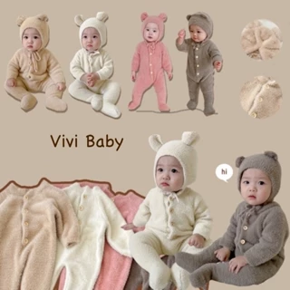 Body Len Lông Gấu Liền Thân Kèm Mũ Gấu cho bé yêu Vivi Baby [ HÀNG CÓ SẴN ]