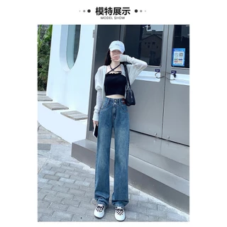 Quần jean nữ ống rộng cạp cao 2 cúc MIUSTORE68 dáng xuông trơn đứng, chất bò xịn cao cấp thời trang Hàn Quốc M001