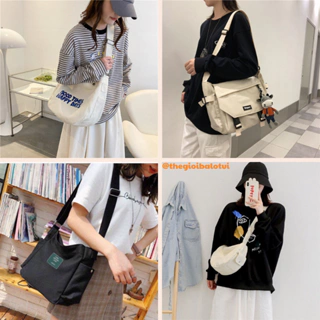 Túi vải đeo chéo đi học nam nữ phong cách Hàn Quốc ulzzang, cặp đeo chéo canvas đựng laptop sách vở