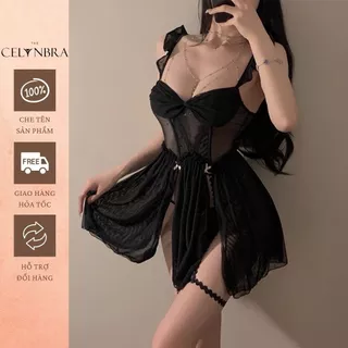 Váy ngủ xuyên thấu cup ngực phối dây cánh tiên xẻ tà sexy THE CELYNBRA - V120