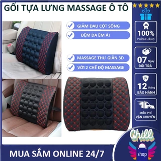 Gối massage lưng trên ghế ô tô điện 12v, đệm tựa lưng xe hơi, ghế văn phòng bọc da thoát khí cao cấp, chống đau mỏi lưng