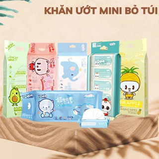 Bịch 64 Khăn Ướt Mini, Set 8 Gói Nhỏ Bỏ Túi Siêu Dễ Thương - tiện dụng, an toàn