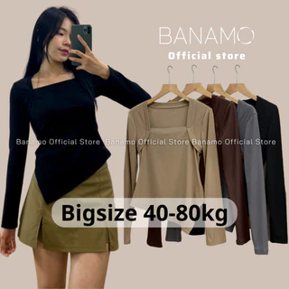 Áo nữ BIGSIZE Banamo Fashion áo thun tăm cổ vuông dài tay vạt nhọn 342