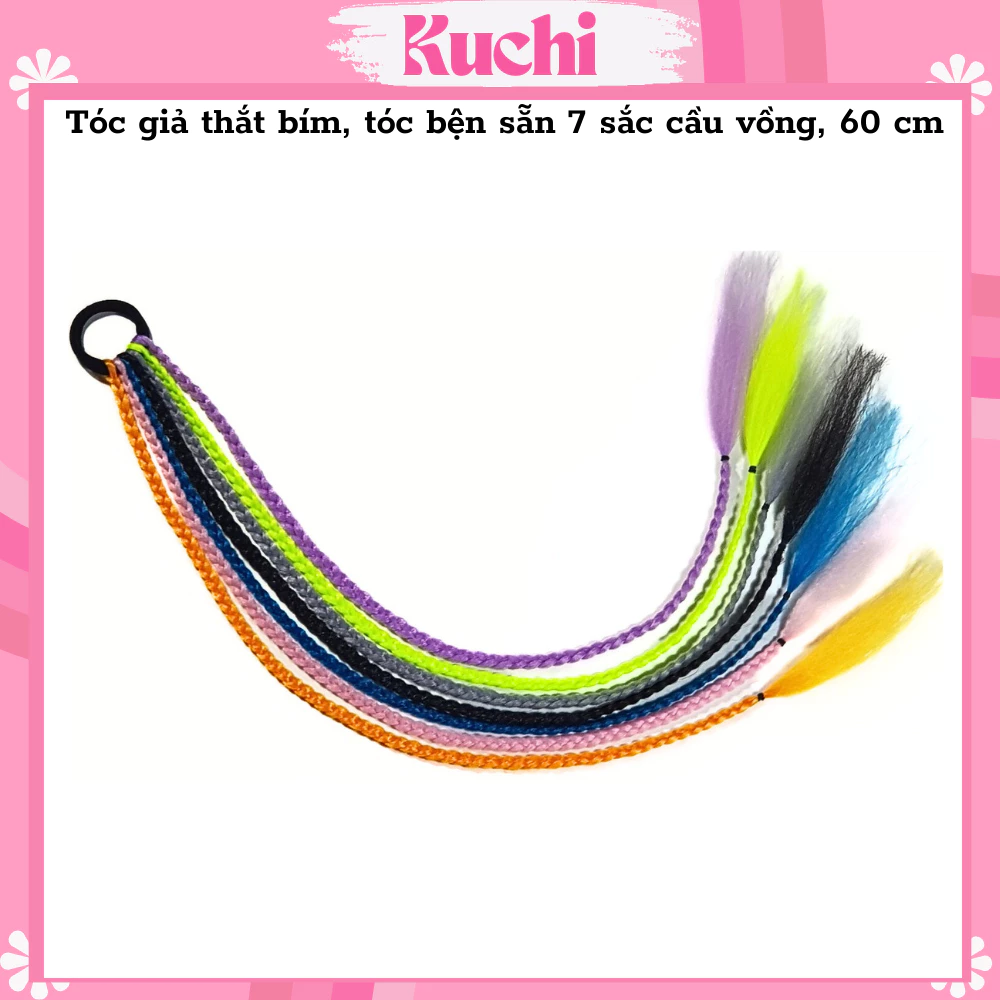 Tóc giả thắt bím, tóc tết sẵn 7 sắc cầu vồng, 60 cm dành cho nữ