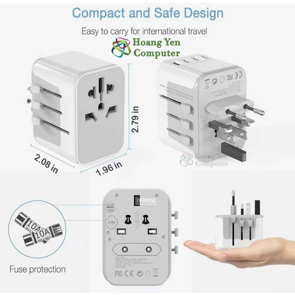 Cốc Sạc Du Lịch Remax RP-U23 12W - Chui Cắm UK/EU/US/AUS - BH 1 Năm - Hoàng Yến Computer