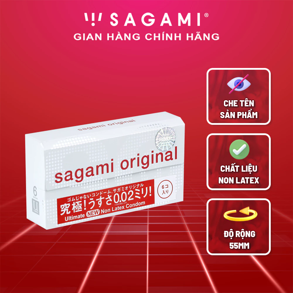 Bao cao su Sagami 002 - siêu mỏng 0.02mm - non latex - hộp 6 chiếc