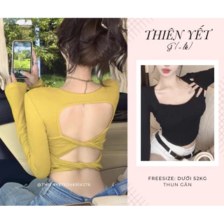 Áo kiểu croptop HỞ LƯNG XOẮN DÂY GB nữ sexy cổ vuông TAY DÀI nữ - Thiên Yết