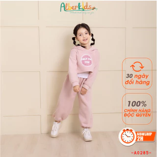 Bộ đồ nỉ Croptop bé gái ALBERKIDS màu hồng xinh xắn cho trẻ em 2,3,4,5,6,7,8,9,10,11,12 tuổi [A0285]